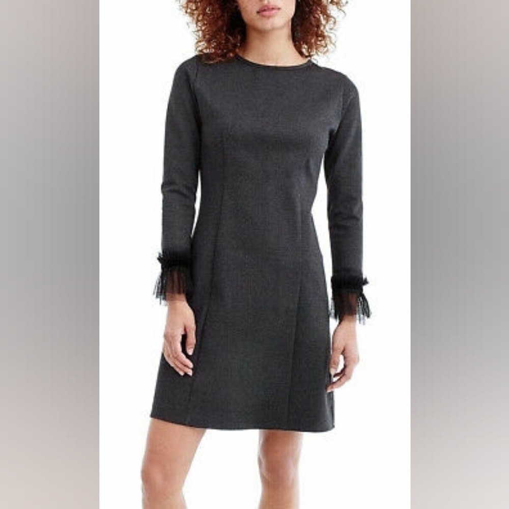 🌻J. Crew Long Sleeve Sheath Tulle Heather Gray Charcoal Dress, Size M